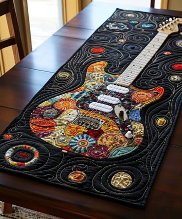 Guitar Melody Patchwork Quilted Table Runner