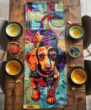 Colorful Dachshund Quilted Table Runner