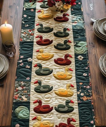 Colorful Duck Lake Quilted Table Runner