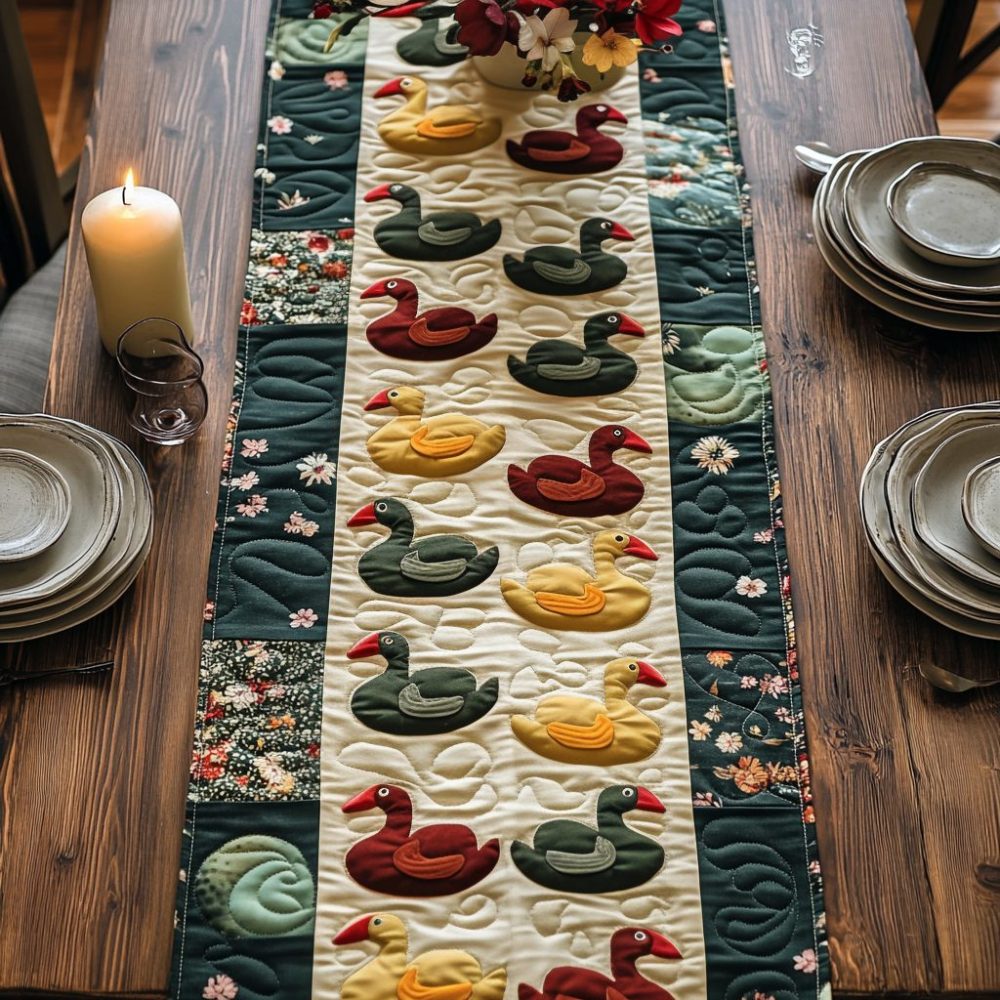 Colorful Duck Lake Quilted Table Runner