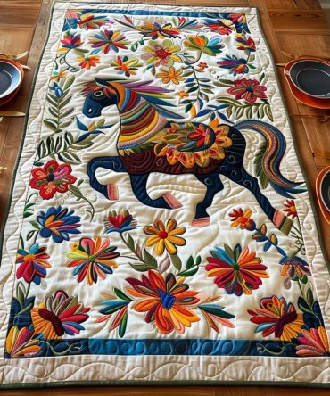 Colorful Galloping Horse Quilted Table Runner