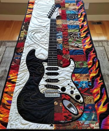 Colorful Guitar Rhythms Quilted Table Runner