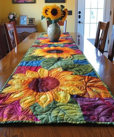 Colorful Sunflowers Garden Quilted Table Runner