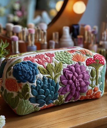 Colorful Botanica Quilted Makeup Bag