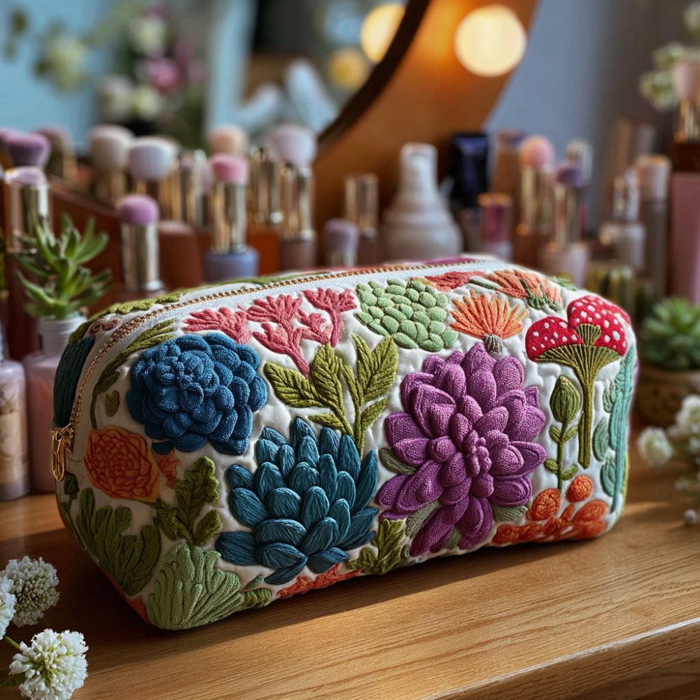 Colorful Botanica Quilted Makeup Bag