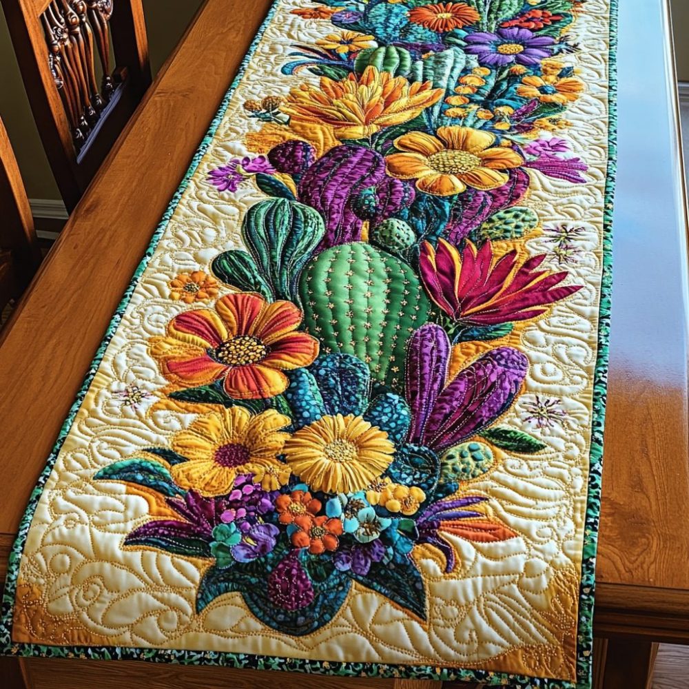 Colorful Cactus Quilted Table Runner