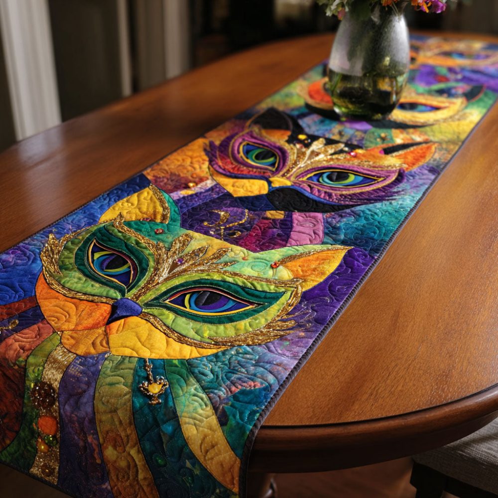Colorful Cat Quilted Table Runner