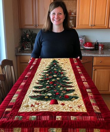 Colorful Christmas Tree Quilted Table Runner