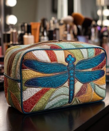 Colorful Dragonfly Quilted Makeup Bag