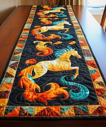 Colorful Horse Quilted Table Runner
