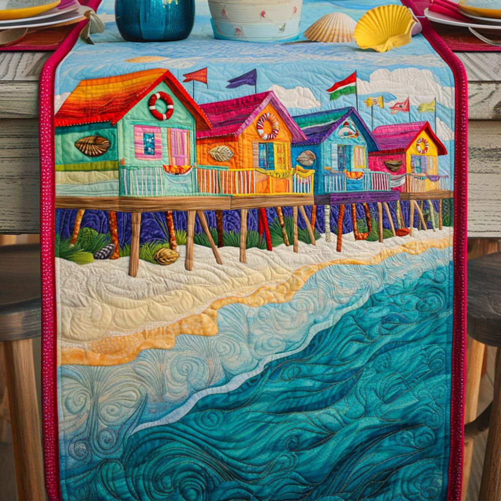 Colorful Huts Quilted Table Runner