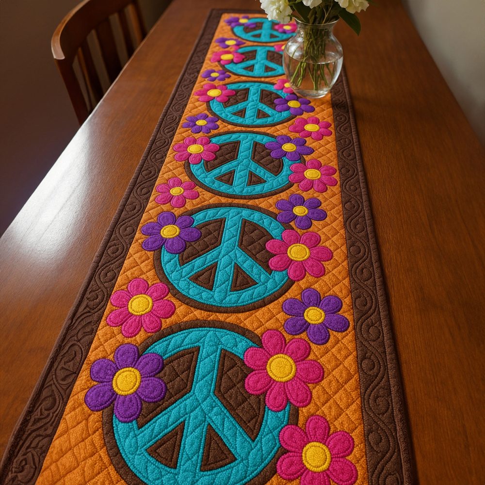 Colorful Peace Quilted Table Runner
