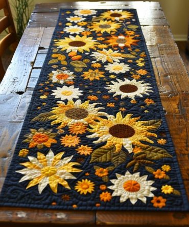 Colorful Sunflowers Quilted Table Runner