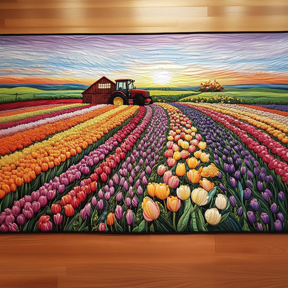 Colorful Tulip Rows Quilted Table Runner