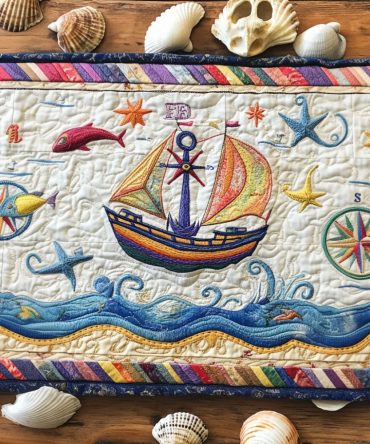 Compass Of Sailor Quilted Table Runner