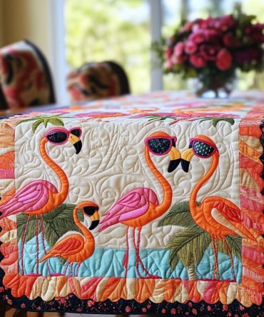 Cool Flamingo Squad Quilted Table Runner