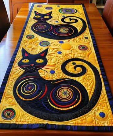 Cosmic Cat Path Quilted Table Runner