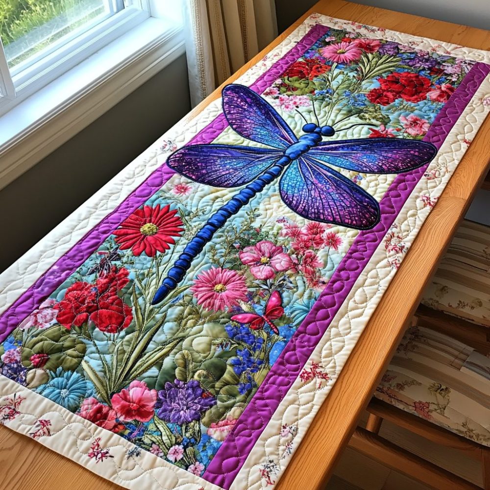 Cosmic Dragonfly Quilted Table Runner