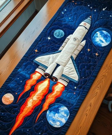 Cosmic Rocket Quilted Table Runner
