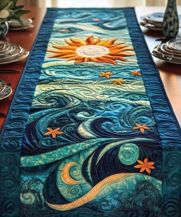Cosmic Tides Quilted Table Runner