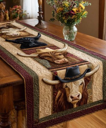 Country Cow Charm Quilted Table Runner