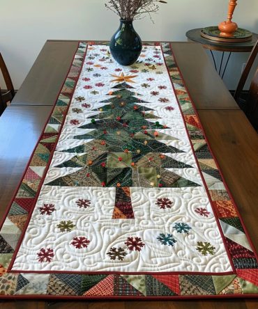 Cozy Christmas Tree Quilted Table Runner