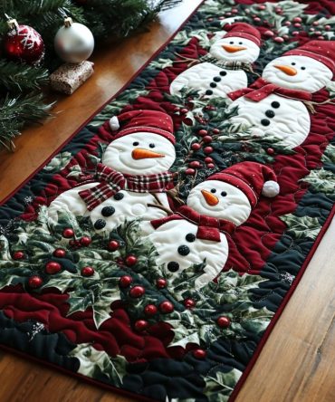 Cozy Snowmen Quilted Table Runner