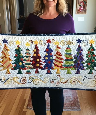 Cozy Christmas Grove Quilted Table Runner