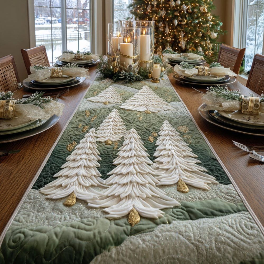 Cozy Evergreens Quilted Table Runner