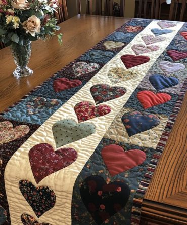 Cozy Heart Quilted Table Runner