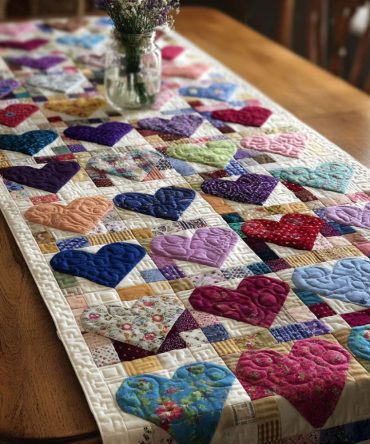 Cozy Hearts Quilted Table Runner