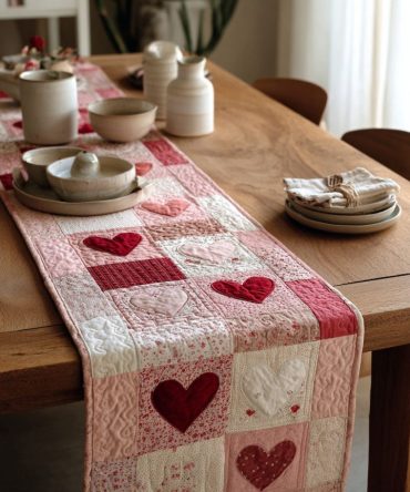 Cozy Heirloom Hearts Quilted Table Runner