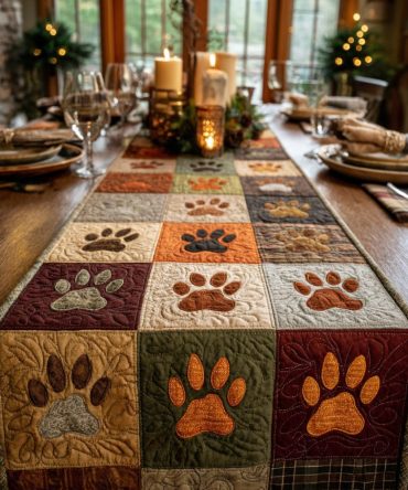 Cozy Paw Trail Quilted Table Runner