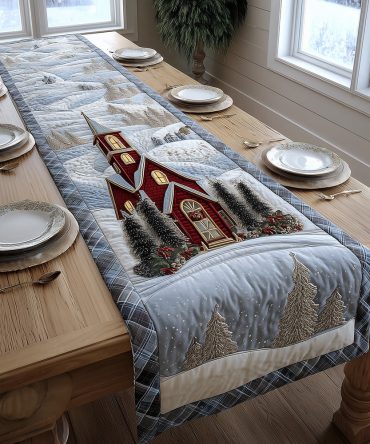 Cozy Pines Chapel Quilted Table Runner