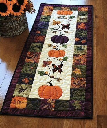 Cozy Pumpkin Harvest Quilted Table Runner
