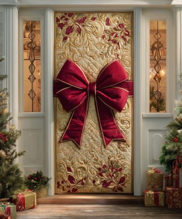 Cozy Ribbon Wreath Quilted Door Cover