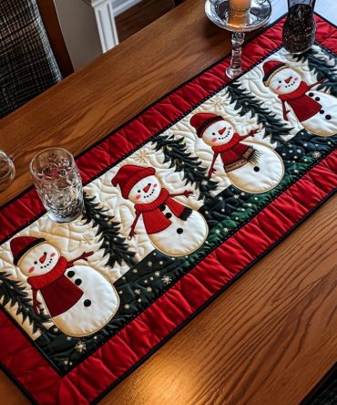 Cozy Snowmen Quilted Table Runner