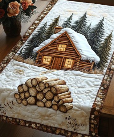 Cozy Winter Cabin Quilted Table Runner
