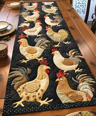 Crazy Poultry Patchwork Quilted Table Runner