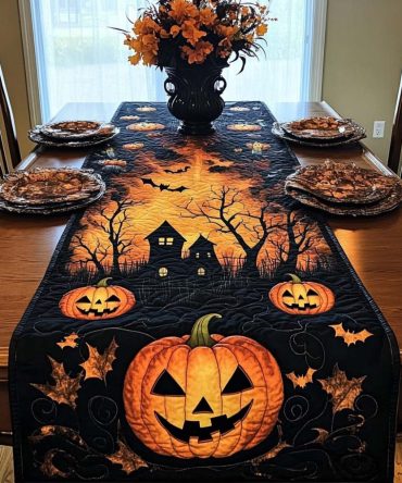 Creepy Moon Quilted Table Runner