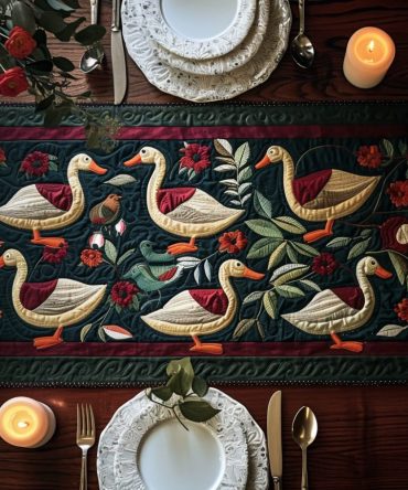 Crimson Duck Swarm Quilted Table Runner