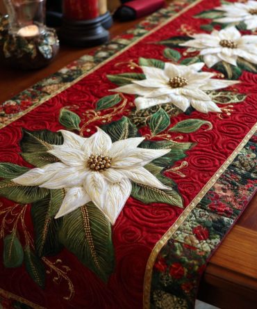 Crimson Blossom Quilted Table Runner