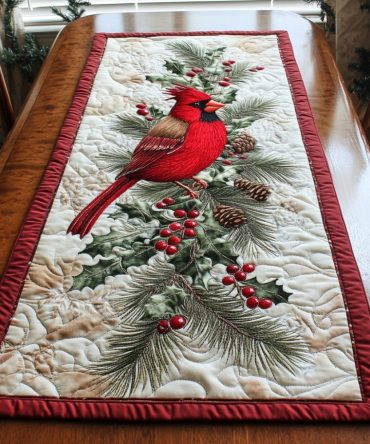 Crimson Crest Quilted Table Runner