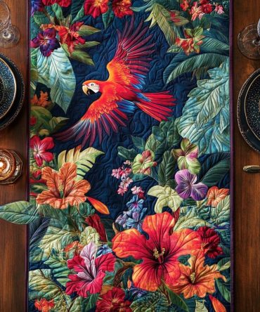 Crimson Crest Quilted Table Runner