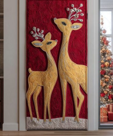 Crimson Holiday Forest Quilted Door Cover