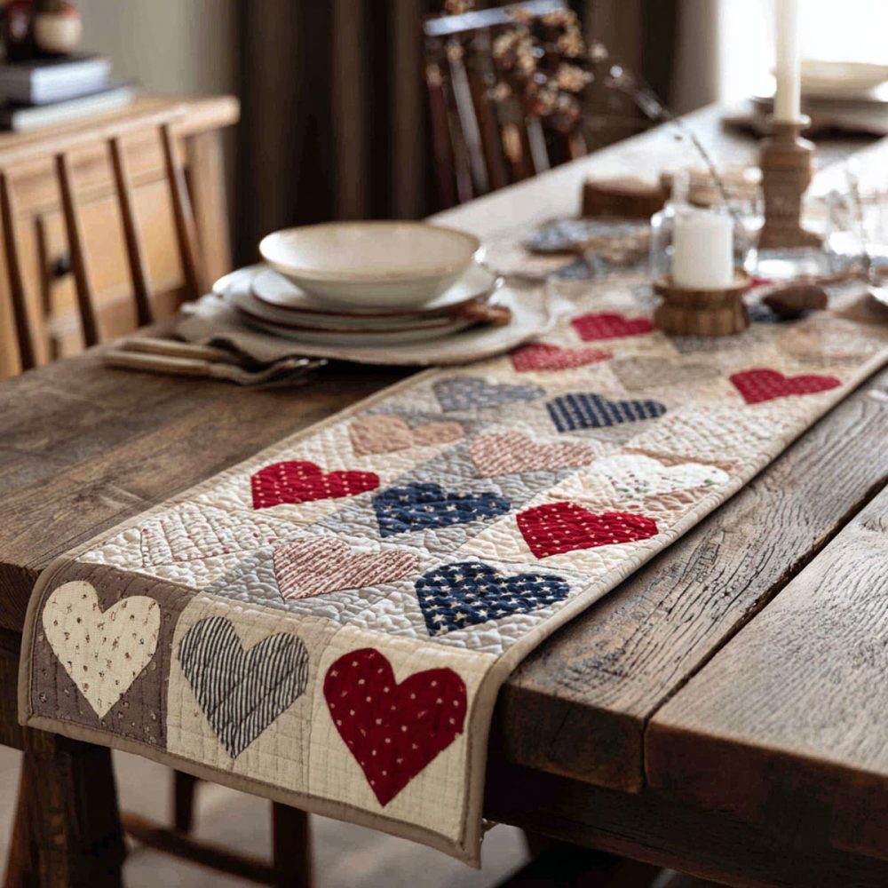 Crimson Kiss Quilted Table Runner
