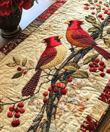 Crimson Melody Quilted Table Runner