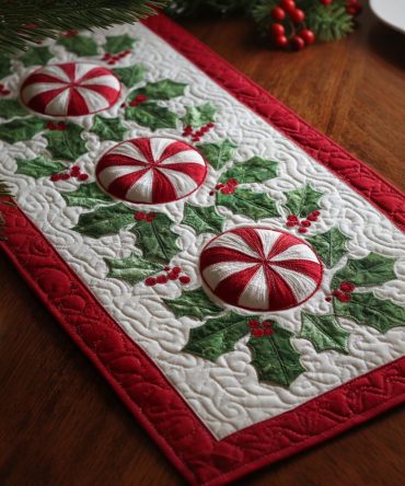 Crimson Peppermint Quilted Table Runner