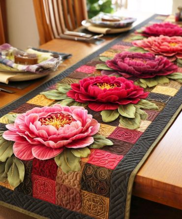 Crimson Petal Shine Quilted Table Runner