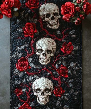 Crimson Skull Quilted Table Runner